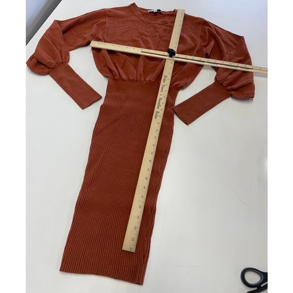 Toccin x RTR Dress Womens Small Brown Knit Sweater Puff Sleeve Mini Cotton - Picture 6 of 9